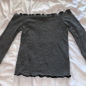 Black and white striped off the shoulder shirt
